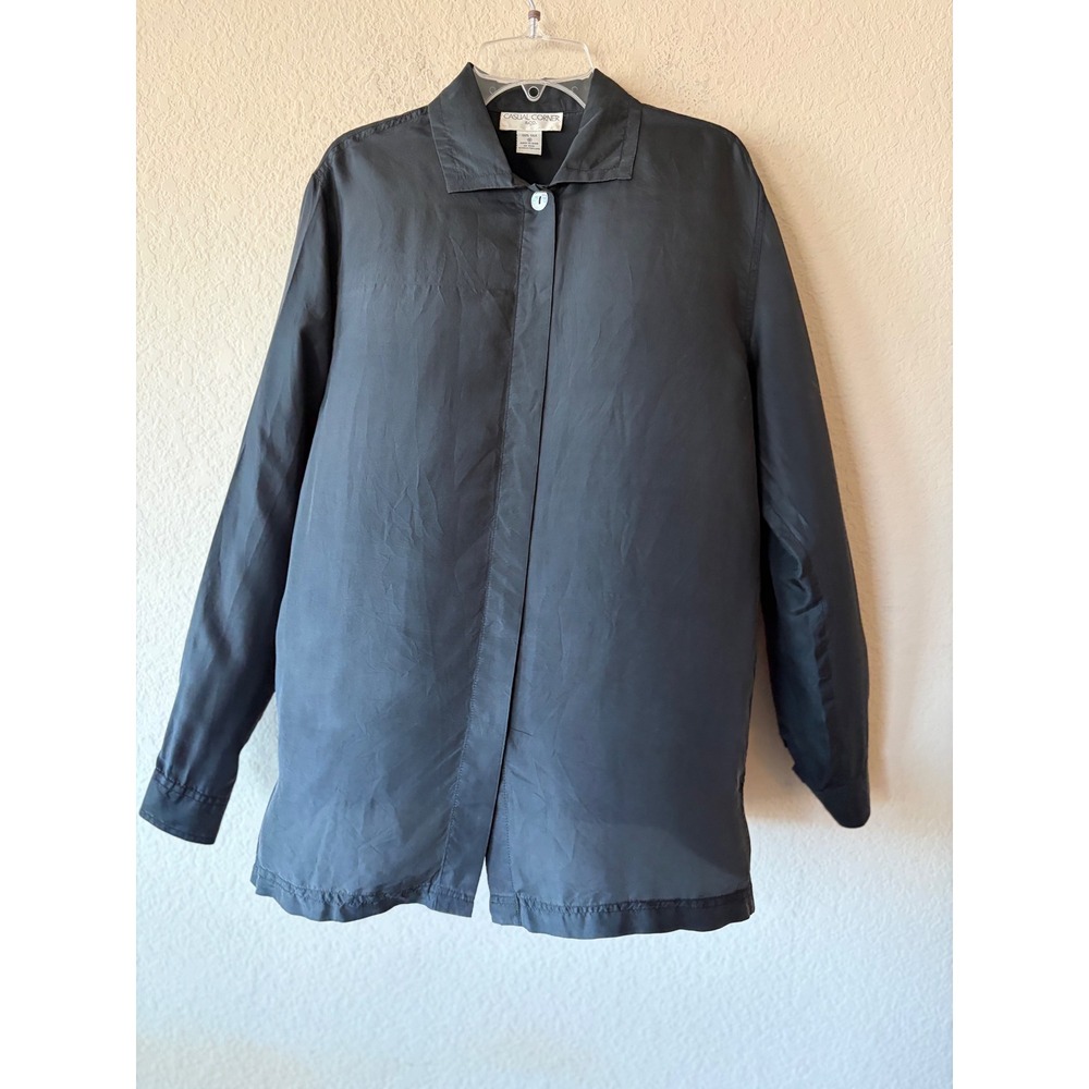 Casual Corner Vintage 100% Silk Button Down Shirt Black Long Sleeve Blouse M
